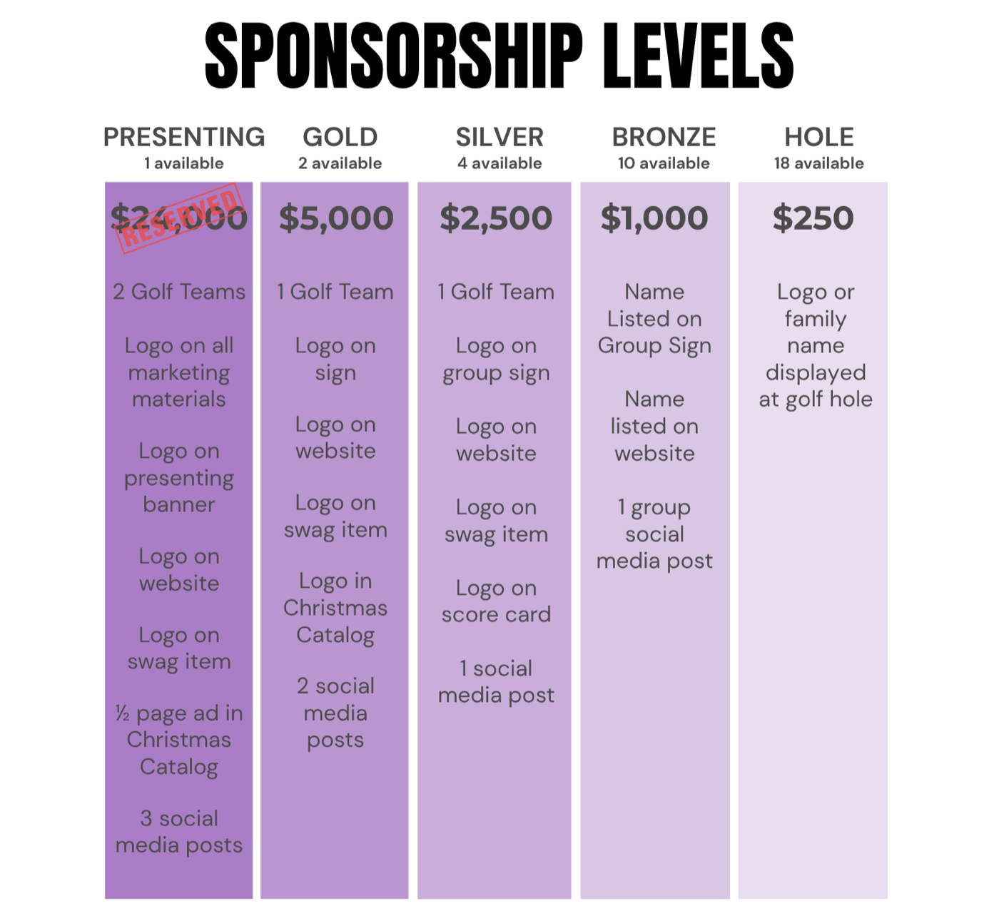Sponsorship levels